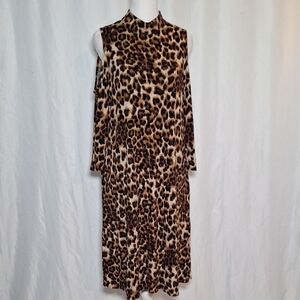 Sami & Jo Tan Brown Sheath Dress Mock Neck Sleeveless